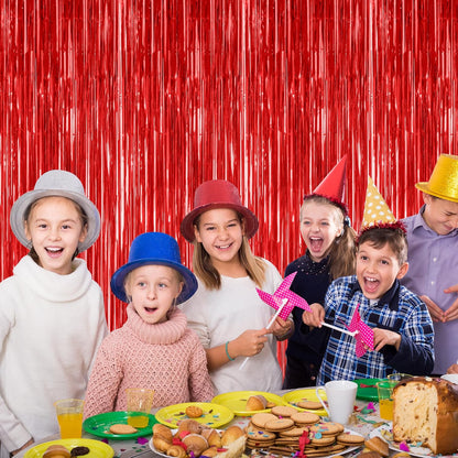 Red Backdrop by Party Essentials - 8 Pack Metallic Foil Fringe Curtains | 3.28 FT x 7.05 FT for Photo Booths & Parties