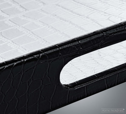 17.5"x12" Home Redefined Silver & Black Glossy Crocodile Faux Leather Serving Tray Beautiful Modern Elegant Decorative