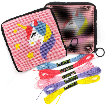 CRAFTILOO Needlepoint Kit for Kids — Beginner Cross Stitch Sewing Kit with Pre Printed Canvas, Easy Embroidery Arts and Crafts Starter Set for Girls and Boys Ages 6-12 (Unicorn)