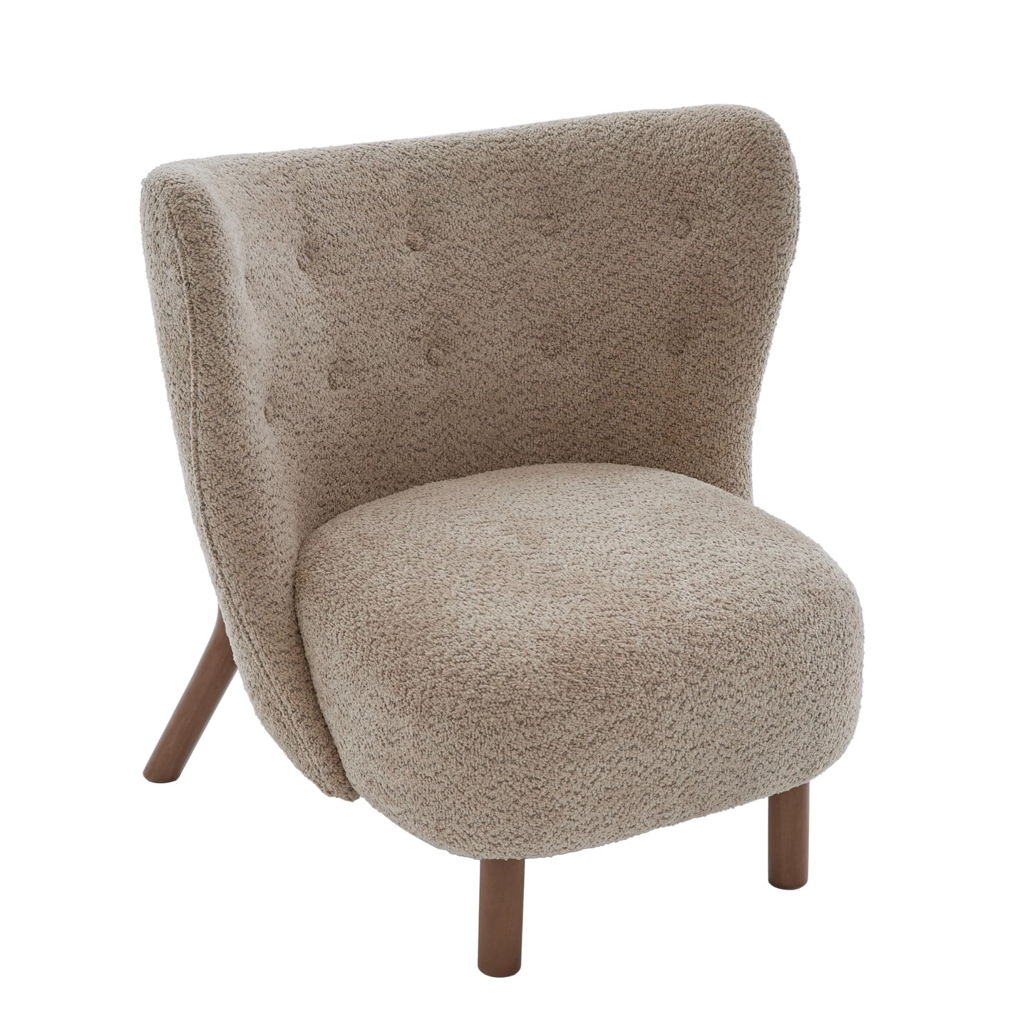 Christopher Knight Home Aurora Boucle Upholstered Wingback Accent Chair, Solid Wood Living Room Slipper Chair, Bedroom Comfy Reading Chair, Brown