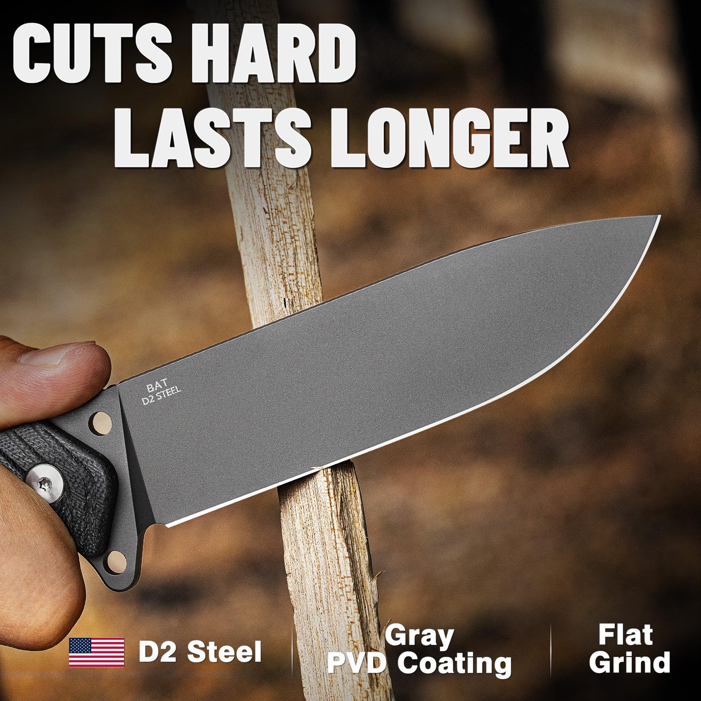 LOTHAR BAT Fixed Blade Knife with Sheath, 4.5 Inch Tactical Horizontal Carry Knives with G10 Handle, Bushcraft Hunting EDC Knives, Survival Camping Fixed-Blade Knives Gifts For Men