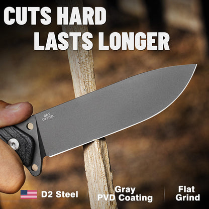 LOTHAR BAT Fixed Blade Knife with Sheath, 4.5 Inch Tactical Horizontal Carry Knives with G10 Handle, Bushcraft Hunting EDC Knives, Survival Camping Fixed-Blade Knives Gifts For Men