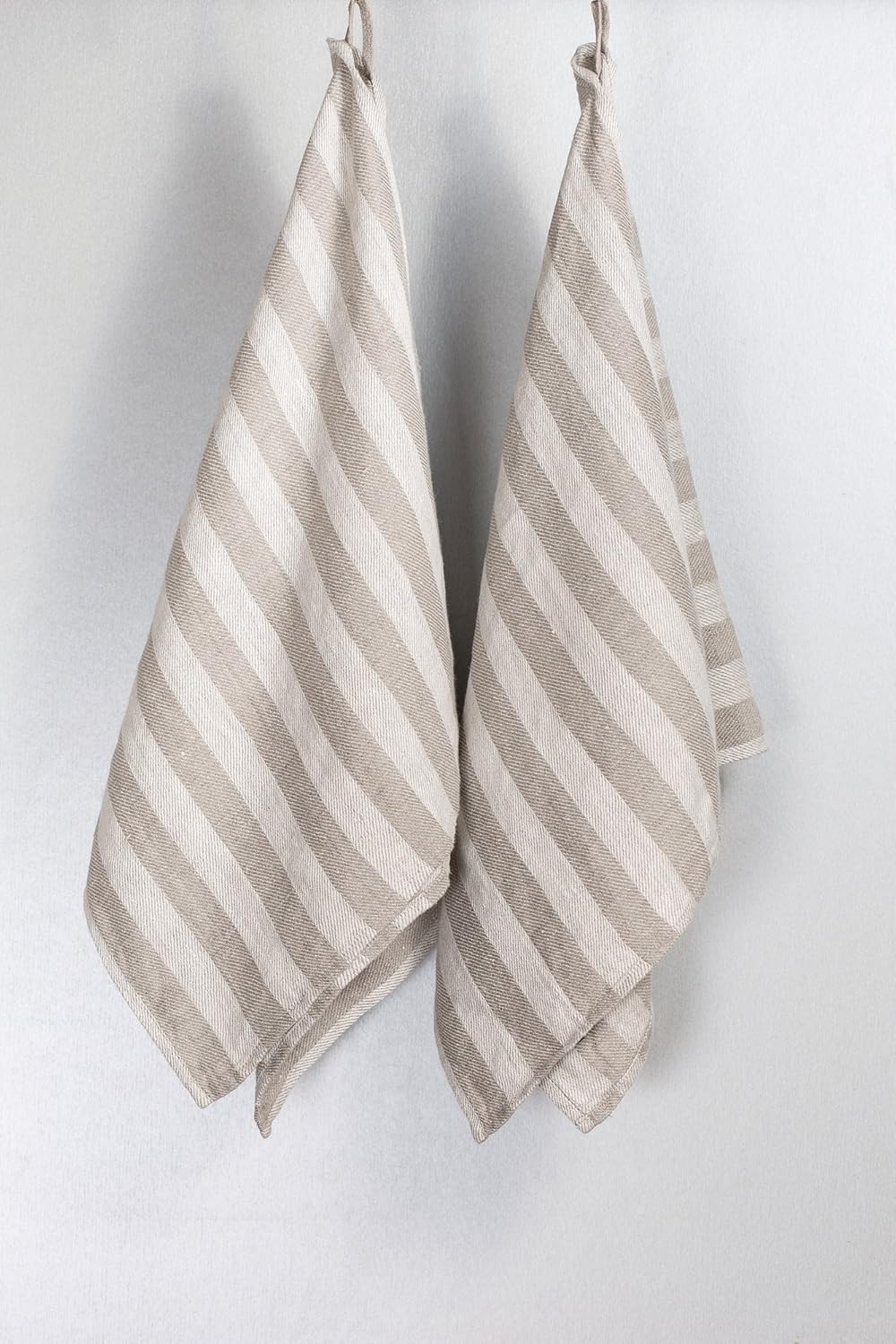 BLESS LINEN 100% 16 30 Inches, Set 2, Jacquard Striped Pure Linen Hand Kitchen Towel, x of Grey/White