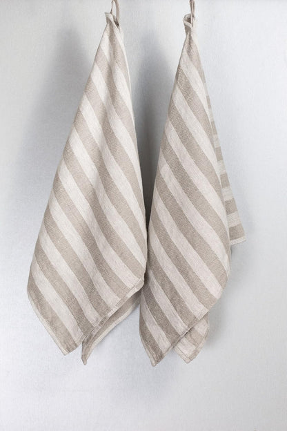 BLESS LINEN 100% 16 30 Inches, Set 2, Jacquard Striped Pure Linen Hand Kitchen Towel, x of Grey/White