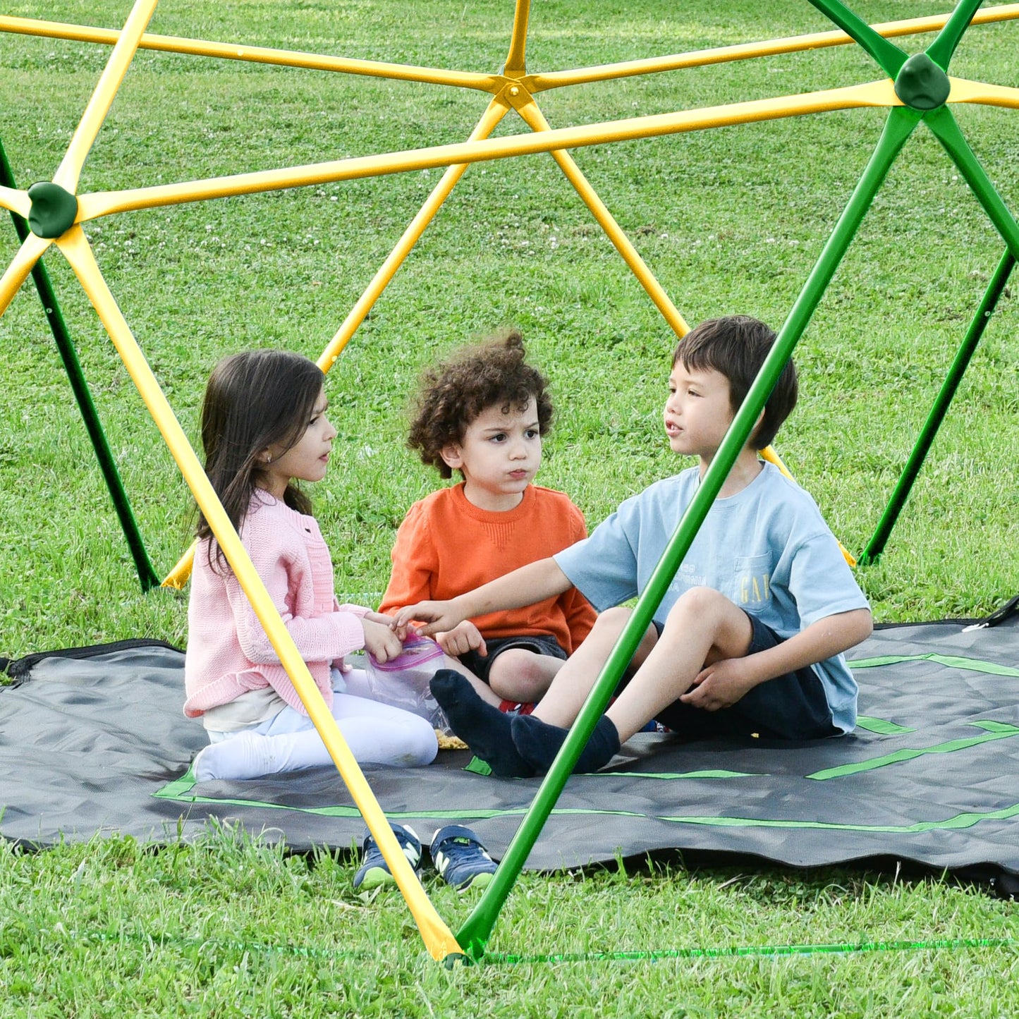 13ft Large Kids Climbing Dome Geometric Jungle Gym Play Structure with 1000 LB Capacity Green & Yellow Outdoor Play Equipment for Backyard Weather-Resistant Steel Frame