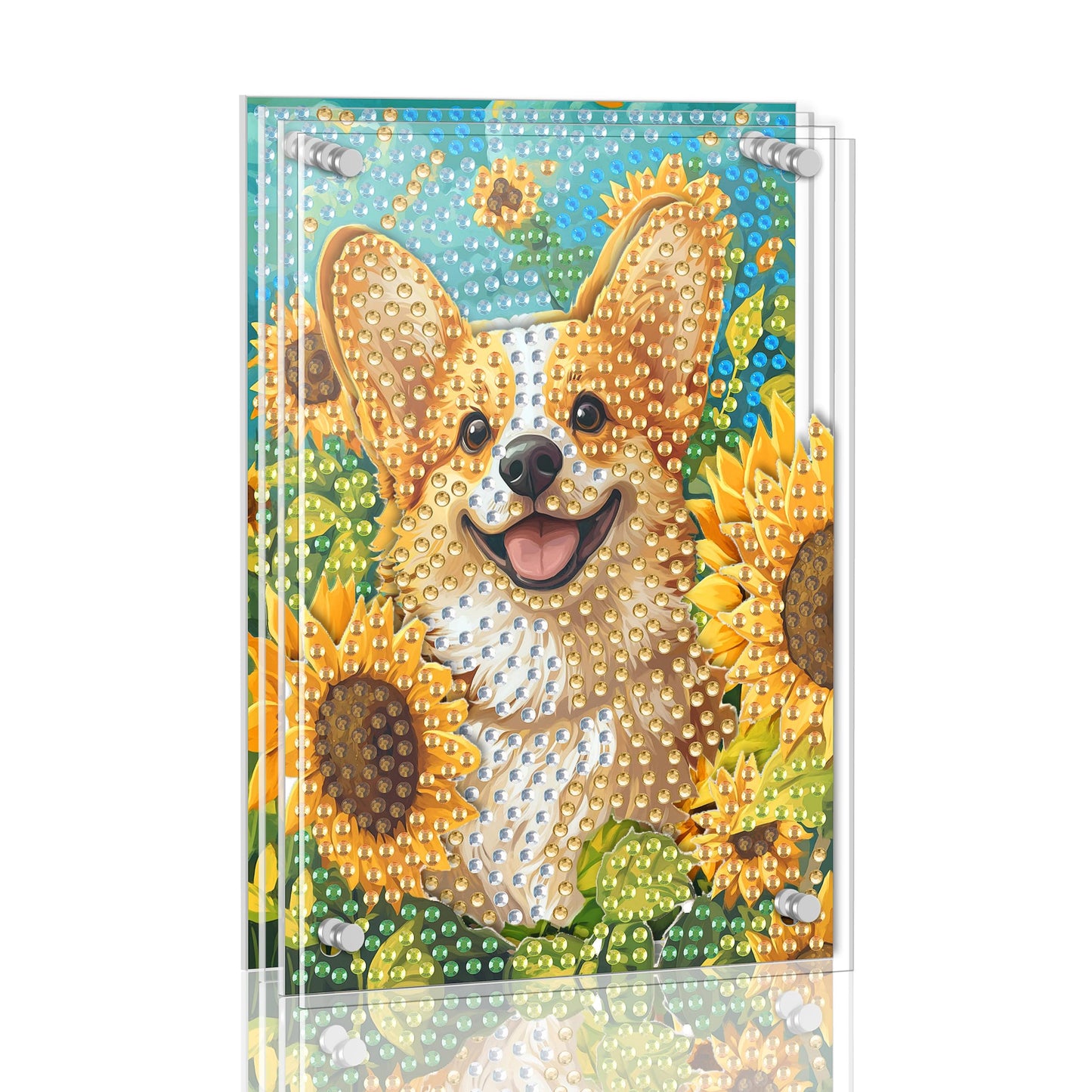 Ginfonr DIY Acrylayers Diamond Art Painting Kit for Adults, Dog 4-Layer Acrylic Magnetic Diamond Painting Stand Up Tabletop Decor with Dynamic Depth Effect, Home Christmas Gift 4x6 inch