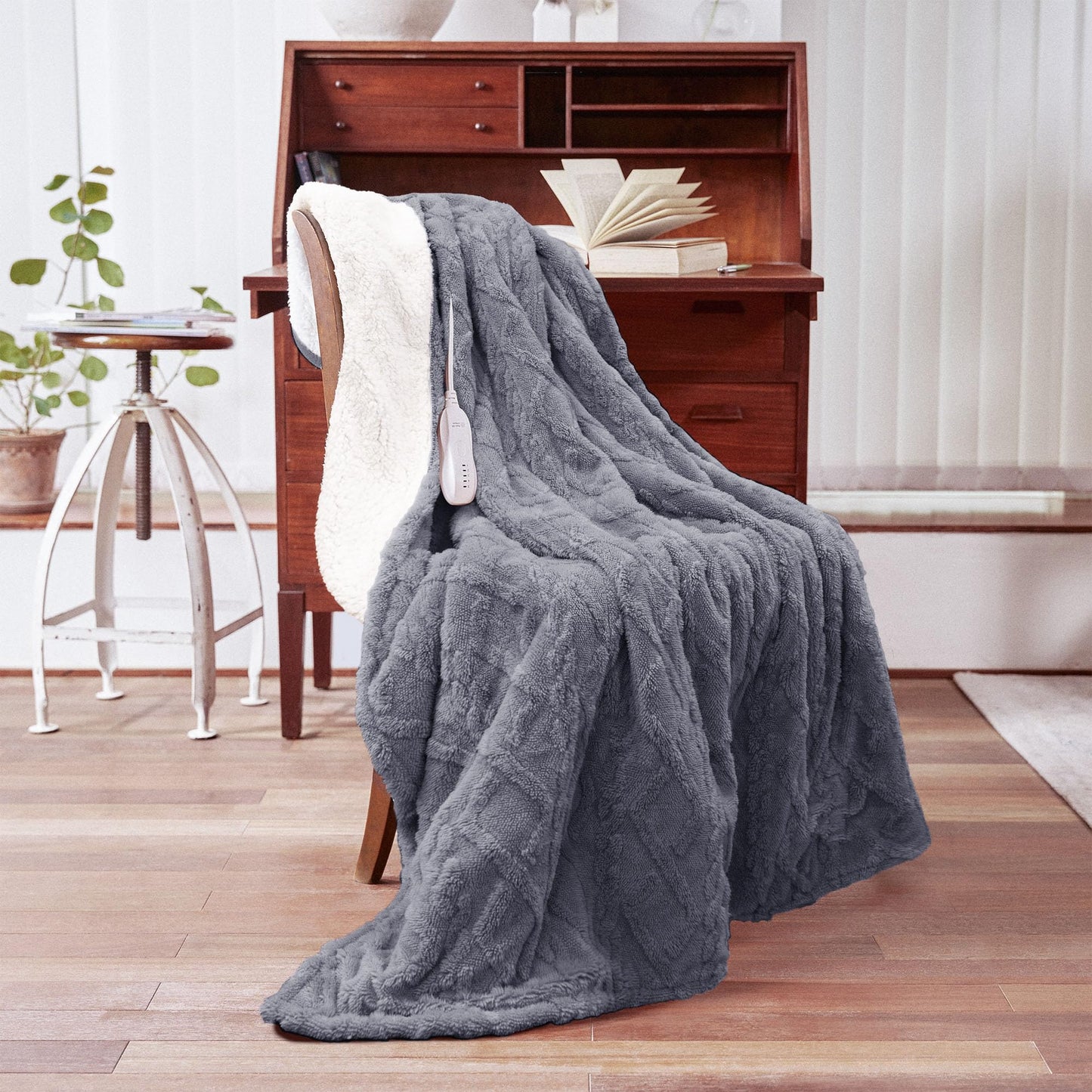 Heated Blanket-Electric Blanket,50"x60" Soft Heated Throw Blanket with 5 Heating Levels & 3 Hours auto-Off,Over-Heat Protection Fast-Heating,Machine Washable（Purple）