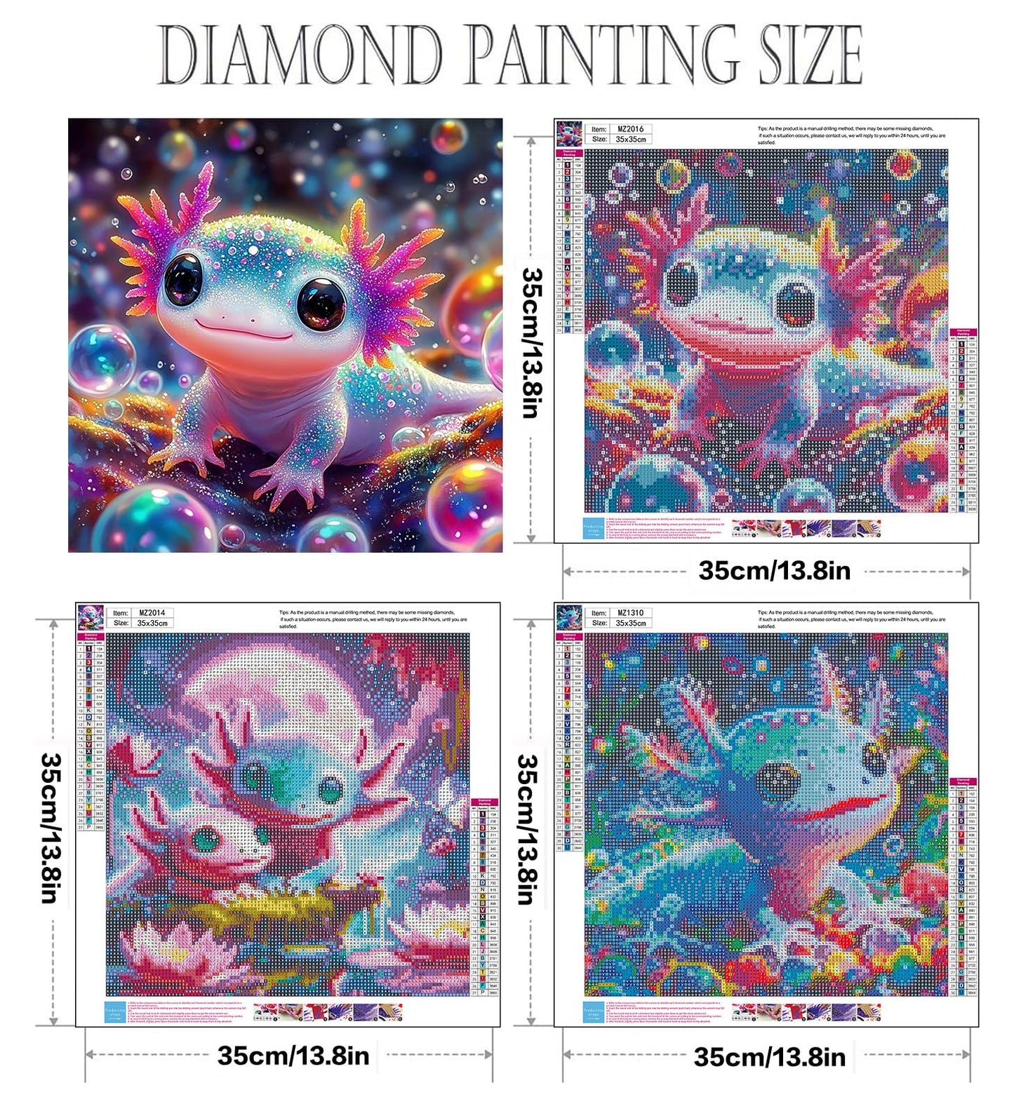 Axquilon 3 Pack Salamander Diamond Art Kits for Adults, Diamond Painting Kits for Adults Beginner, DIY 5D Full Drill Gem Art for Home Wall Decor 14x14 inch