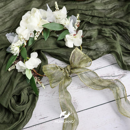 HUIHUANG Moss Green Wired Ribbon 2.5 inch Green Crinkled Silk with Gold Metallic Christmas Ribbon for Wreath Supplies Wedding Holiday Christmas Tree Decor Swags Gift Wrapping -10 Yards