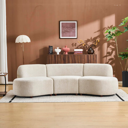 Merax 100.7" Curved Cloud Sectional Sofa Set, 5-Seat Modern Boucle Couch with Wooden Frame, Comfy Curved Cloud Couch for Living Room, Cozy Leisure Upholstered Couches, Easy Assembly, Beige