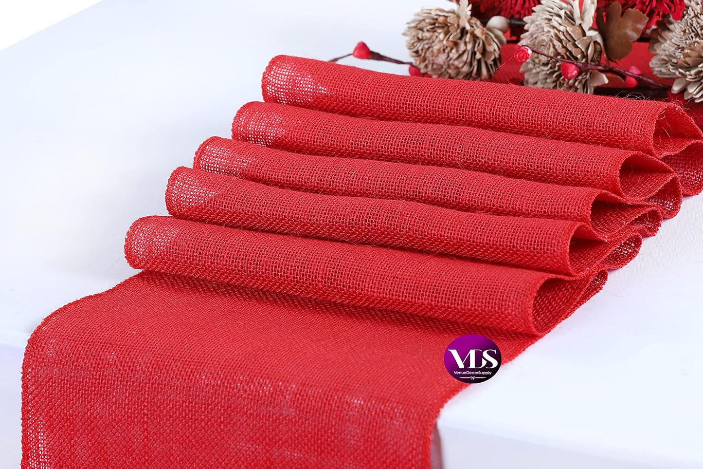 Pack 5, 100% 12X108 Inch)(Red) VDS of Burlap Table Runner Natural Jute Rustic Hessian Table Cloth Centrepiece