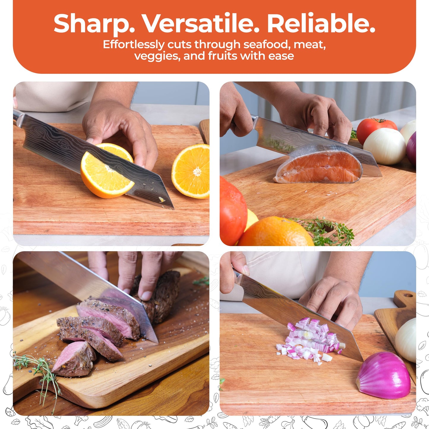 Gidli 8 Inch Chef Knife with Diamond Sharpener - Sharp German Carbon Stainless Steel Kitchen Knife for Precision Cutting - Ergonomic Wooden Handle for Comfortable Slicing and Chopping