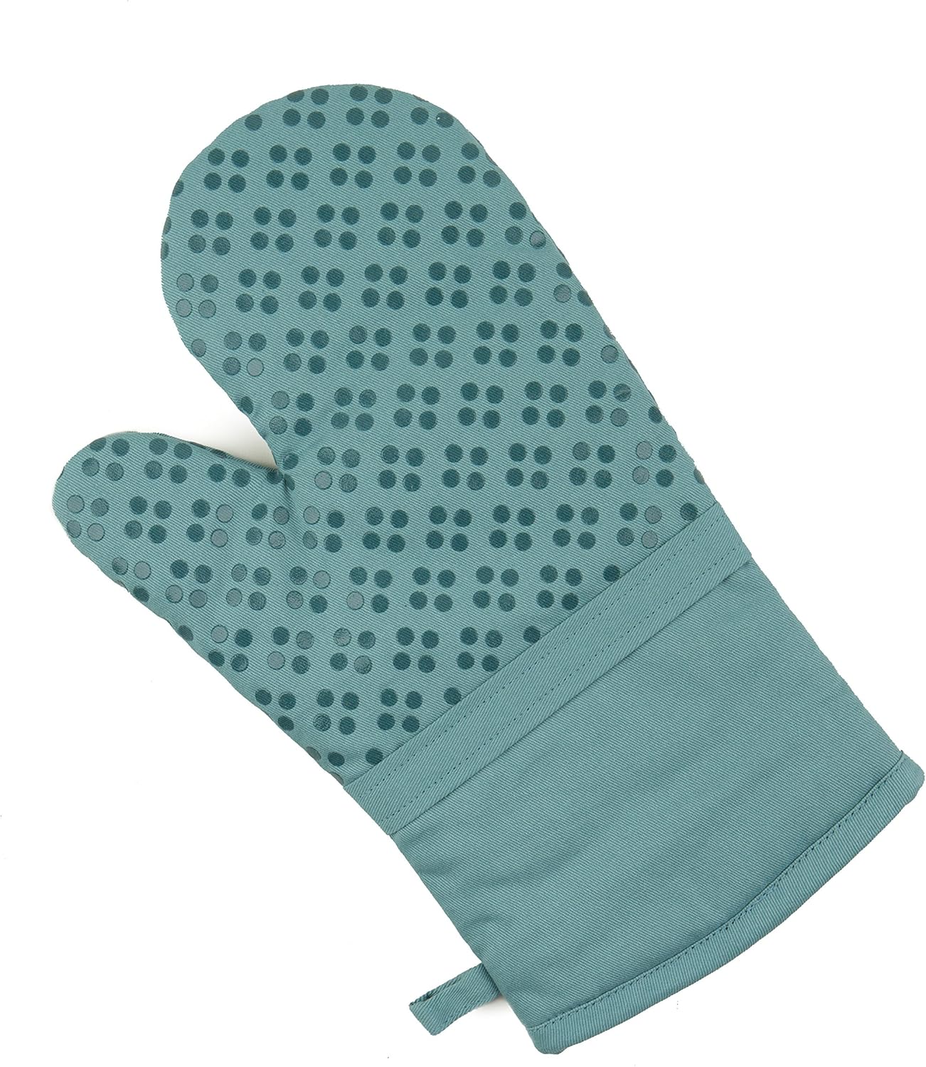 Sticky Toffee Set of 3 Oven Mitt and Pot Holder – Blue Non-Slip Kitchen Hot Pads with Silicone Grip