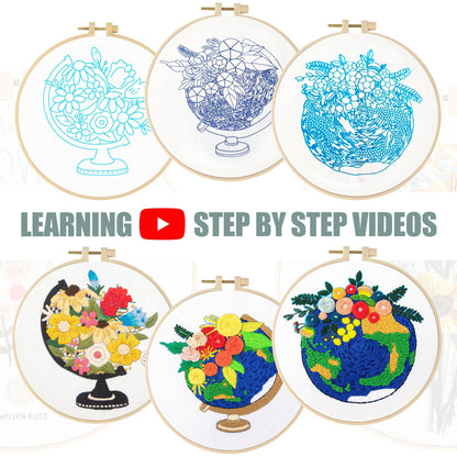 LX LERMX Embroidery Kits for Beginners, Adult Starter Cross Stitch Kit Needlepoint Complete DIY Kit with Unique Patterns, Hoop, Colorful Threads, Tools, Step by Step Instructions & Video Tutorial