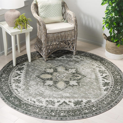 3' (TSN102F) SAFAVIEH Washable Rug Tucson Collection - Round, Dark Sage & Ivory, Slip Resistant & Easy to Clean, Ideal