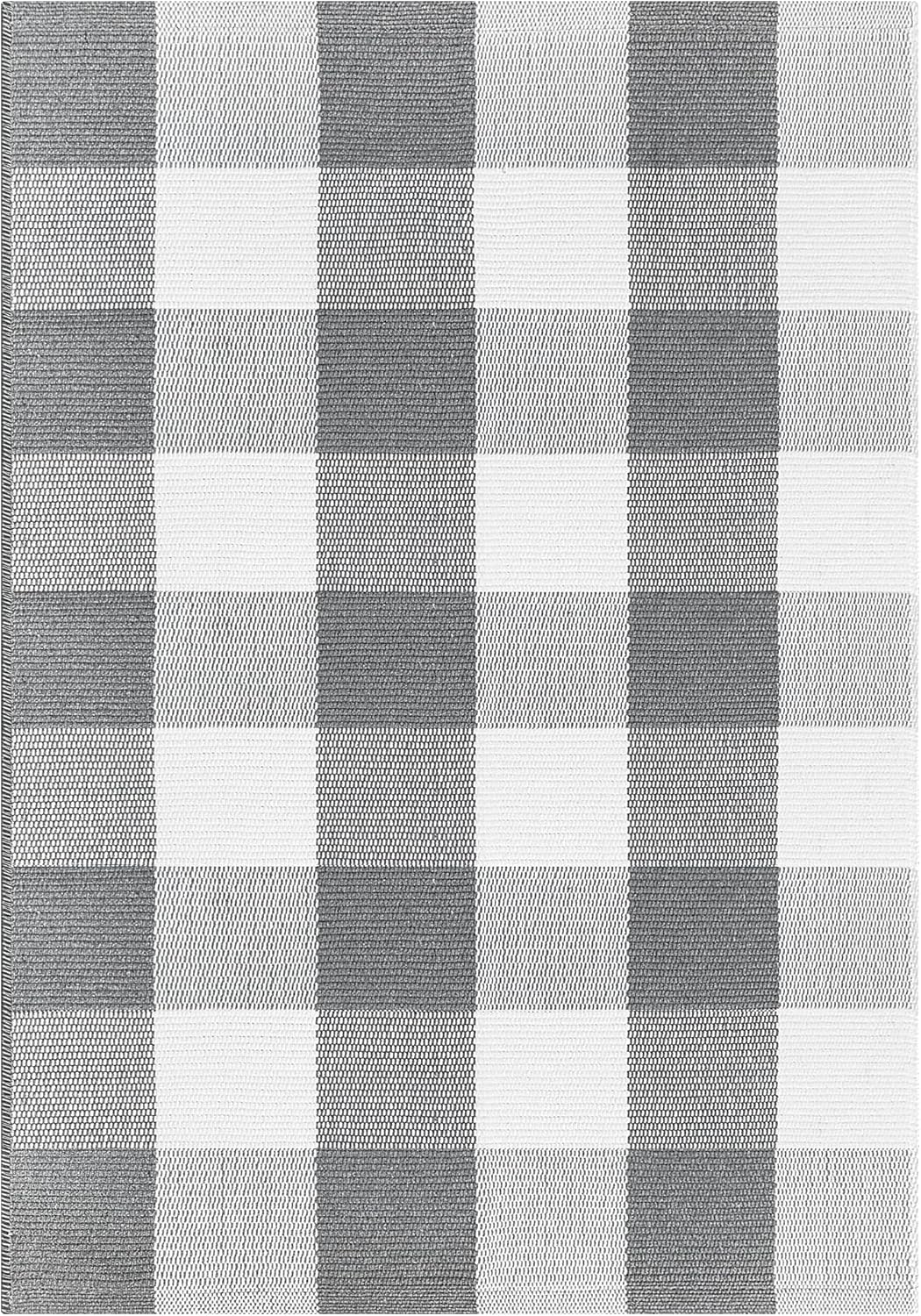 Buffalo Plaid Outdoor Rug, 2x3 Cotton Woven Rug, Grey and White Checkered, Washable
