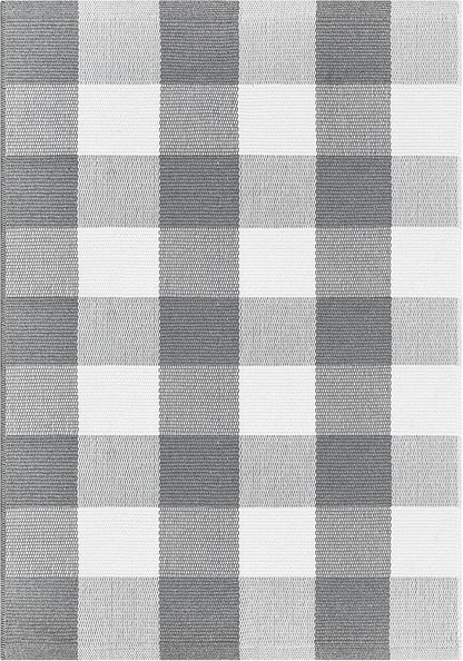 Buffalo Plaid Outdoor Rug, 2x3 Cotton Woven Rug, Grey and White Checkered, Washable