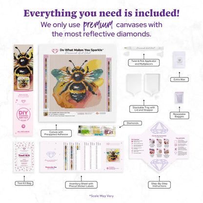 DIAMOND ART CLUB Watercolor Bee Diamond Painting Kit, Fun DIY Crafts for Adults, Round Diamond Art Canvas, 9" x 9" (22.8 cm x 22.8 cm)