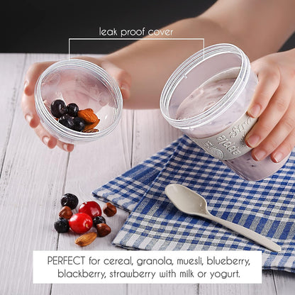 4 Pack 20 oz Set Crystalia On The Go Yogurt Parfait Cups with Lids & Spoons, BPA FREE Reusable Yogurt Containers, Take
