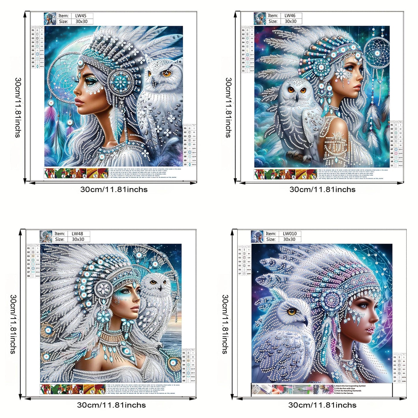 KUFWKEY 4pcs/set11.8x11.8 inch,Native Woman,Diamond Art Kits for Adults,5D DIY Special Shape,Crystal Partial Diamond Painting kit,Sparkling Gem Art,Diamond Mosaic Art kit for Beginners,Home Decor