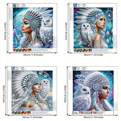 KUFWKEY 4pcs/set11.8x11.8 inch,Native Woman,Diamond Art Kits for Adults,5D DIY Special Shape,Crystal Partial Diamond Painting kit,Sparkling Gem Art,Diamond Mosaic Art kit for Beginners,Home Decor