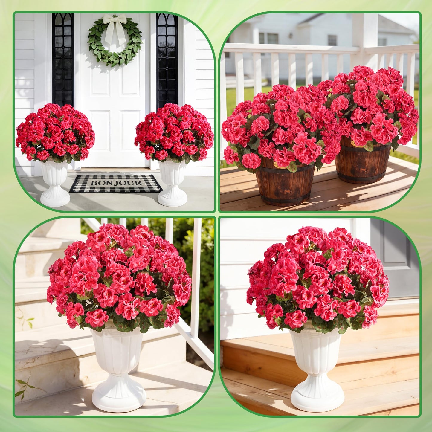 Apexion Artificial Geranium Flowers for Outdoors, 6 pcs Silk Geraniums Fake Flowers UV Resistant Faux Plants for Front Door Garden Porch Planter Decoration (Hotpink)