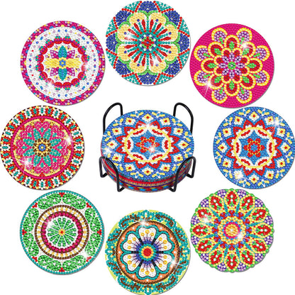 Billbotk 8 Pieces Diamond Painting Coasters Kit with Holder, Diamond Art Coasters, Arts and Crafts for Adults, Small Diamond Craft Kits for Beginners