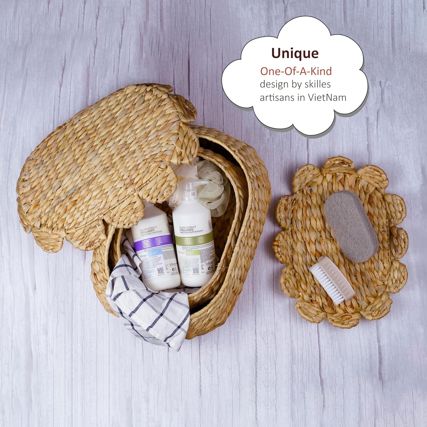 Set 2 LUSYDECO of Wicker Storage Baskets with Lid, Rattan Basket Decorative Boxes, Woven Storage Box Hyacinth Basket