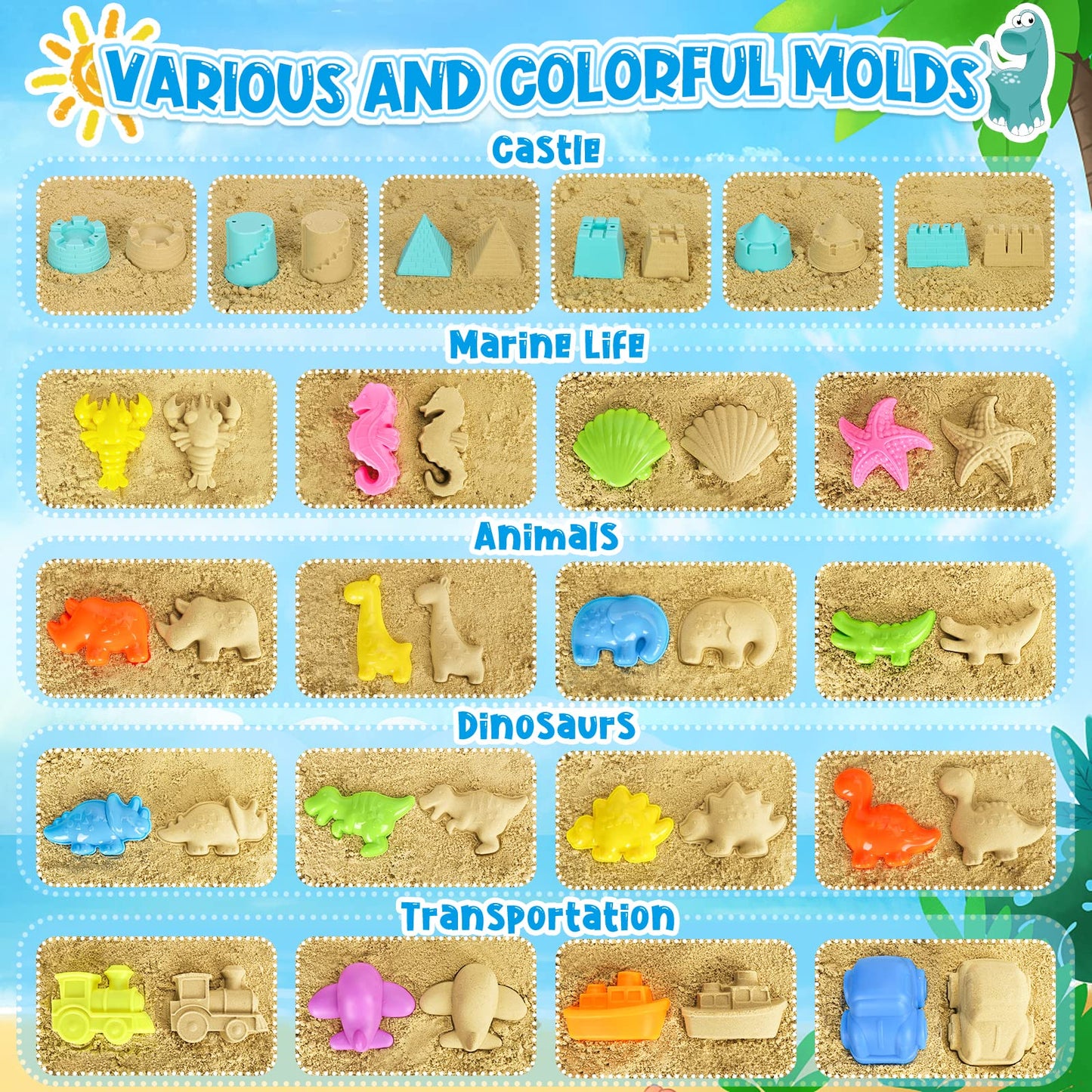 FHOZGECY Beach Toys, Sand Toys for Kids Boys and Girls with 2 Construction Vehicle, 2 Collapsible Bucket, Sand Castle Building Kit, Sand Molds, Mesh Bag, Outdoor Toys for Kids Ages 4-8