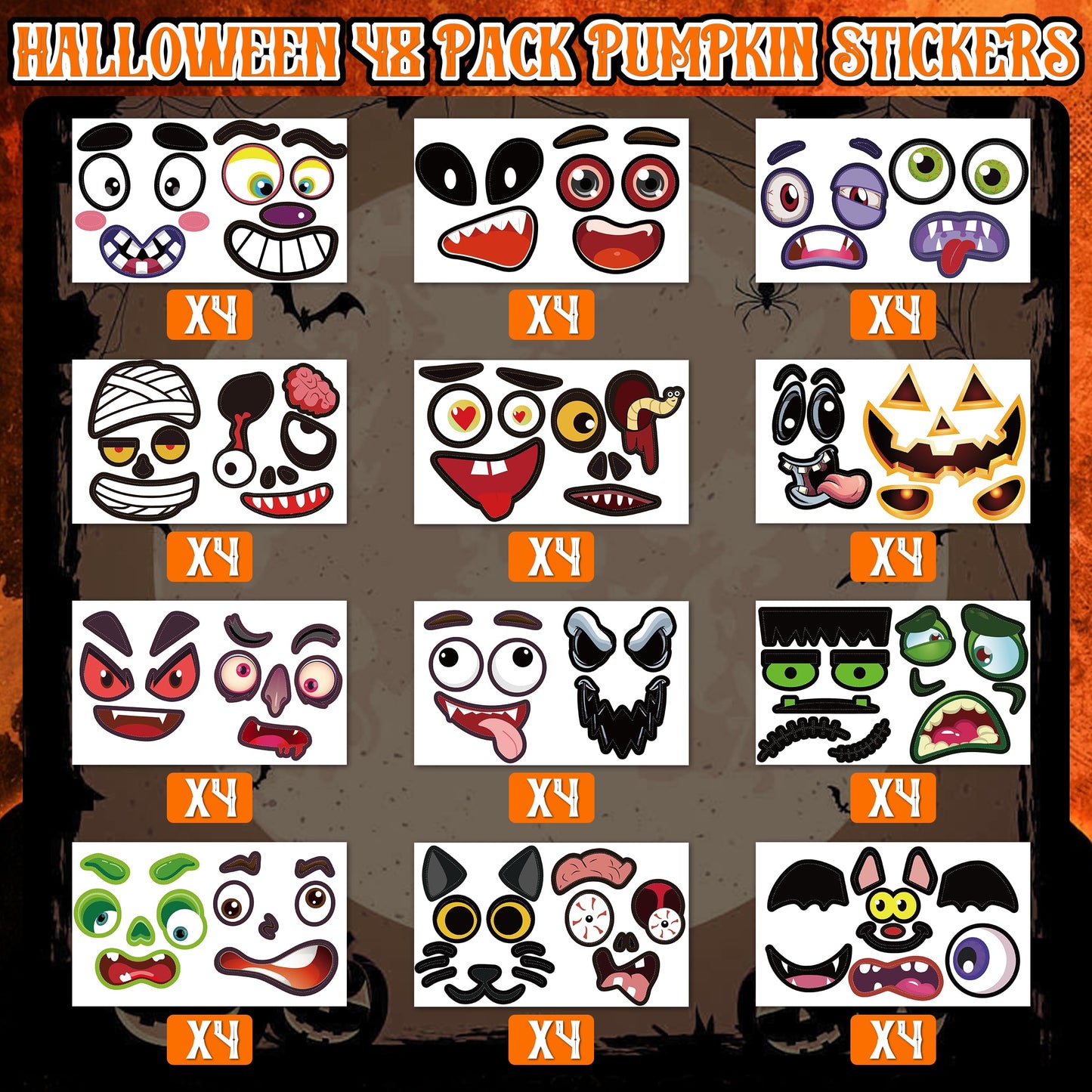 96 Pack Pumpkin Decorating Stickers - Small Pumpkin Face Stickers for Halloween Gifts and Kids Party Favors, Funny Make DIY Craft