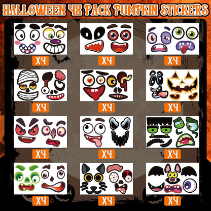 96 Pack Pumpkin Decorating Stickers - Small Pumpkin Face Stickers for Halloween Gifts and Kids Party Favors, Funny Make DIY Craft