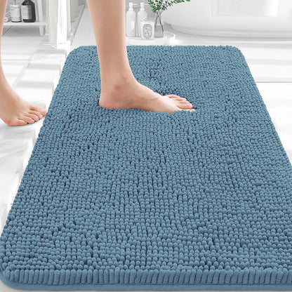 OLANLY Bathroom Rugs - Extra Soft Chenille Bath Mats with Rubber Backing | 36x24, Quick Dry, Airy Blue