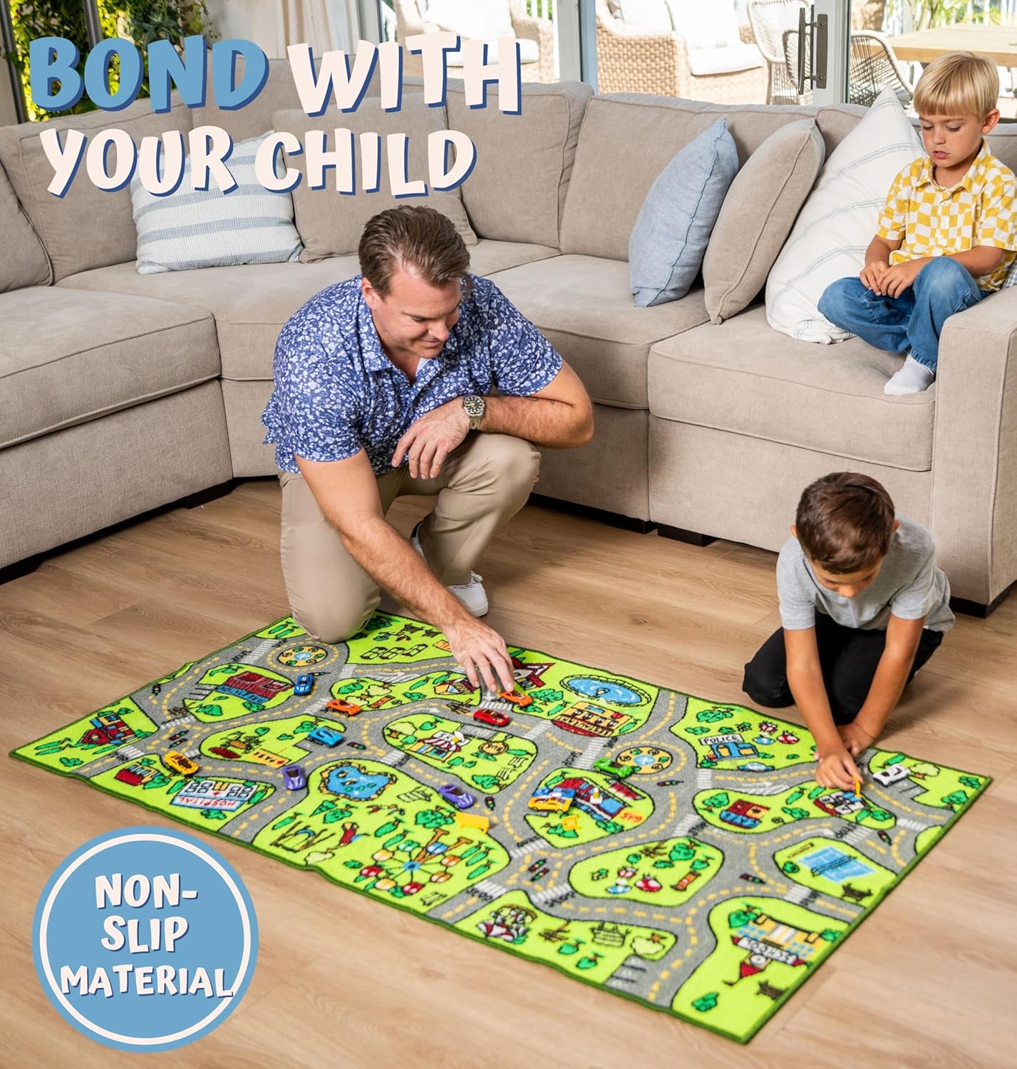 ToyVelt Kids Car Rug Playmat - Large 60” x 32” Educational City Play Mat for Kids Ages 3–12, Soft Polyester with