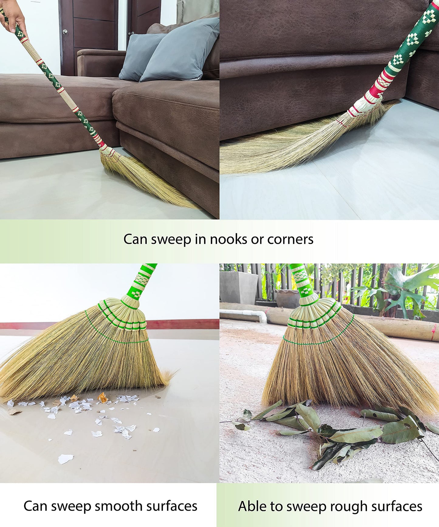 Thai Vintage Retro Grass Broom Stick, Asian Straw for Wedding Jumping, Witch, House, Long With Solid Wood Handle - Primitive Sweeping Dirt Dust Garbage
