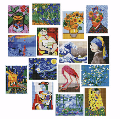 15 Packs Diamond Art Kits for Adults, Small Diamond Painting Projects Full Square Drill Gem Art Kits, Mini DIY 5D Paint With Diamond Dots Crafts with Tools, Classic Masterpiece Wall Decor Gift