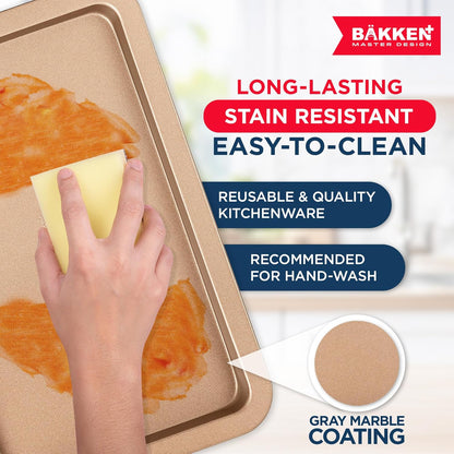 BAKKEN Nonstick Baking Pans - Commercial Grade Carbon Steel Cookie Sheet, 13.18" x 8.66", Oven Safe to 450°F, Brown