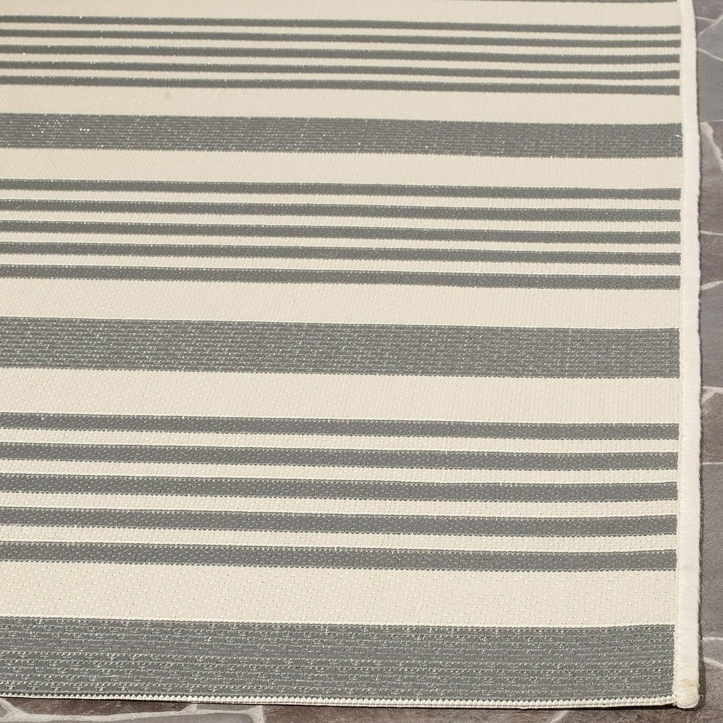 SAFAVIEH Courtyard Collection Accent Rug - 2' x 3'7", Grey & Bone, Stripe Design, Non-Shedding, Easy Care,