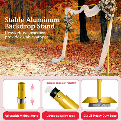 EMART Pipe and Drape Backdrop Stand Kit, 12ftx10ft Heavy Duty Adjustable Photo Background, Metal Frame with Flat Base for Wedding, Birthday Party, Banquet Decorations - Gold