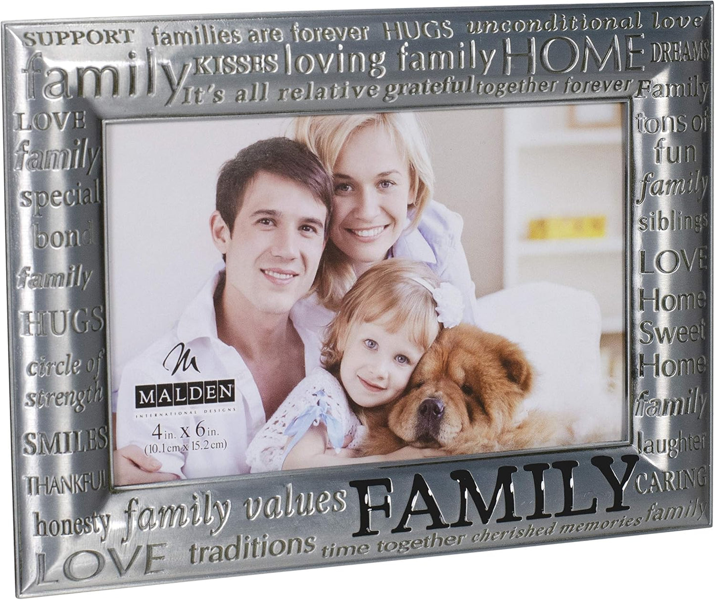 Malden International Designs Modern Pewter Metal Diecast Family Expressions Picture Frame, 4x6, Silver