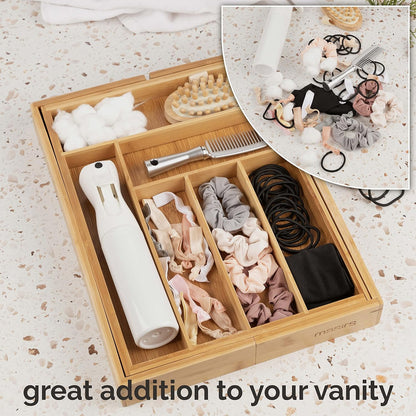 Masirs Expandable Bamboo Kitchen Drawer Organizer - Durable Construction, Ideal for Silverware, Utensils, and Office