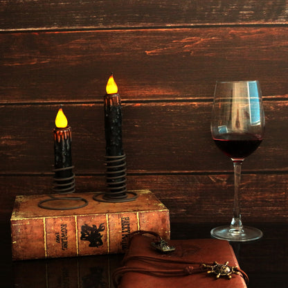 CVHOMEDECO. Real Wax Hand Dipped Battery Operated LED Timer Taper Candles Rustic Primitive Flameless Lights Décor, 6-3/4 Inch, Matt Black, 6 PCS in a Package
