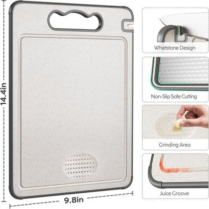 LOZOVIN Stainless Steel Cutting Board - Reversible 304 Steel & Wheat Straw, Dishwasher Safe, 14.4"x9.8", Grey