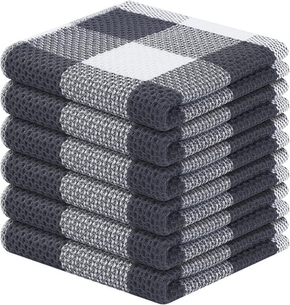 Homaxy 100% Cotton Waffle Weave Check Plaid Dish Cloths, 12 x 12 Inches, 6-Pack Super Soft & Absorbent Dish Towels