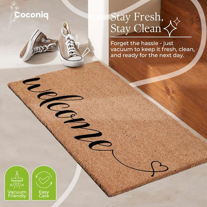 COCONIQ Coir Door Mats 17" X 30", Non-Slip Sturdy, PVC Backed Heavy Duty, Easy to Clean, Ideal for Door Entrance, Patio, Porch, Backyard, Garages, Welcome with Love