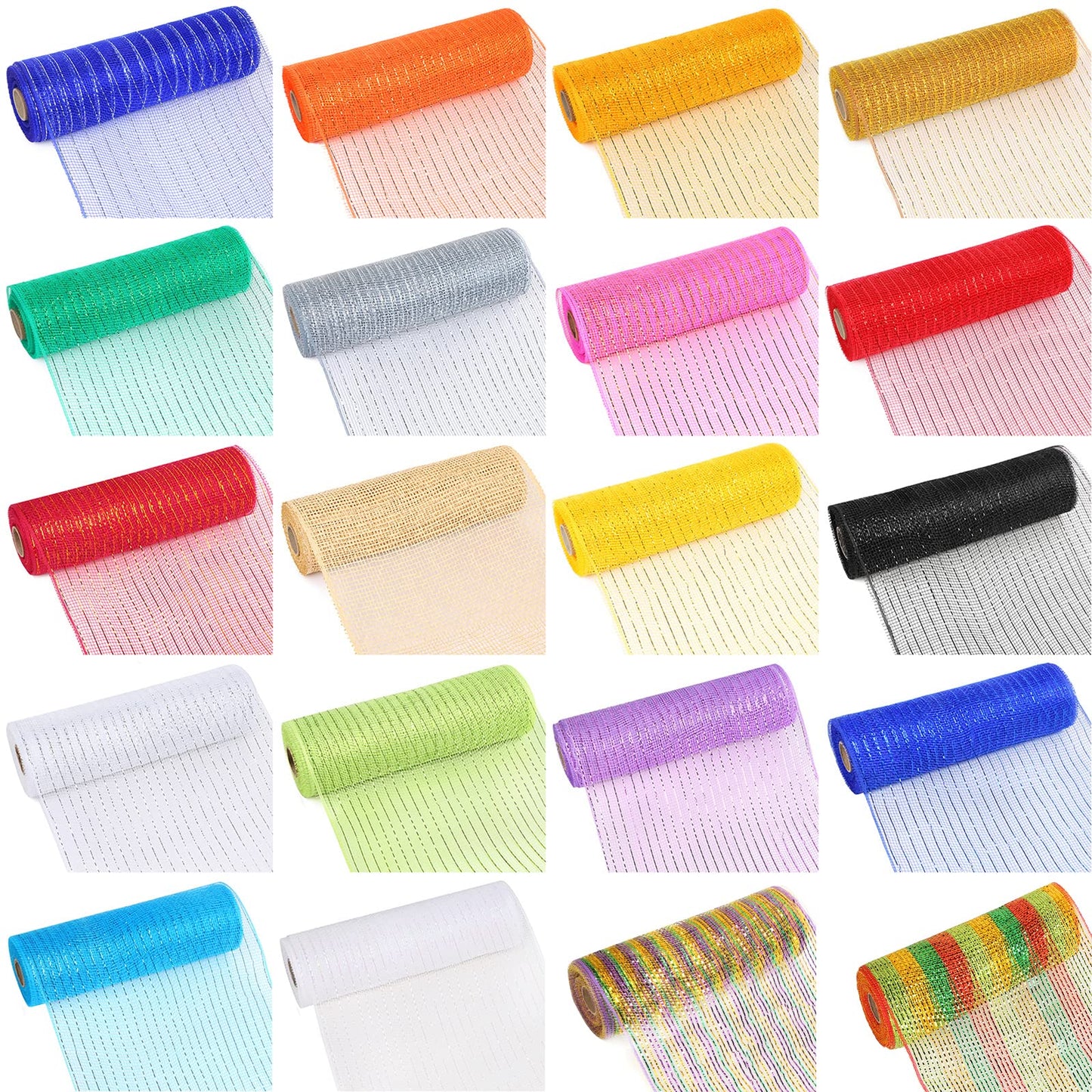 MIKIMIQI 2 Pack Deco Mesh 10 Inch x 30 Feet Decor Mesh Ribbon with Metallic Foil Deco Mesh Wreath Supplies Ribbon Mesh Roll for Spring Wreaths Craft Party, Not Wired (White Black)