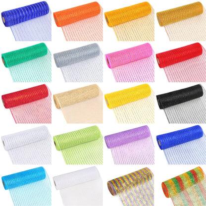 MIKIMIQI 2 Pack Deco Mesh 10 Inch x 30 Feet Decor Mesh Ribbon with Metallic Foil Deco Mesh Wreath Supplies Ribbon Mesh Roll for Spring Wreaths Craft Party, Not Wired (White Black)