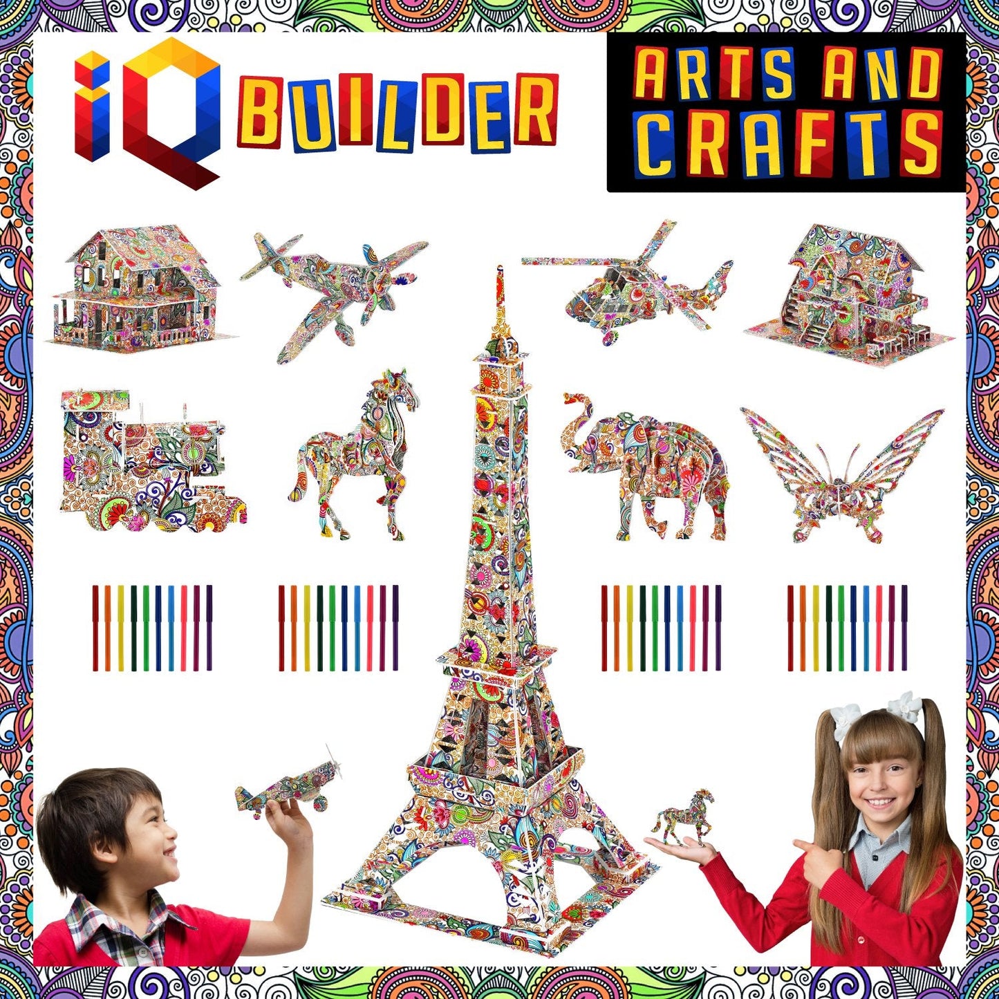IQ BUILDER | Fun Creative DIY Arts and Crafts KIT | Best Toy Gift for Girls and Boys Age 12 Year Old | Educational Art Building Painting Coloring 3D Puzzle Project Set for Kids and Adults