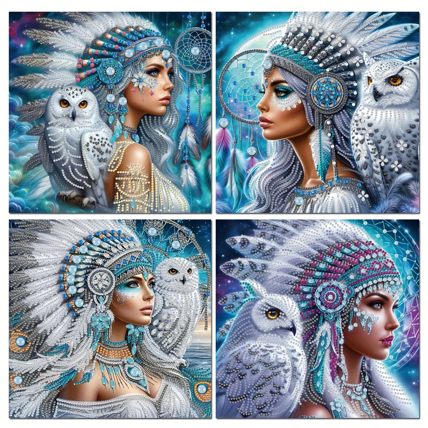 KUFWKEY 4pcs/set11.8x11.8 inch,Native Woman,Diamond Art Kits for Adults,5D DIY Special Shape,Crystal Partial Diamond Painting kit,Sparkling Gem Art,Diamond Mosaic Art kit for Beginners,Home Decor