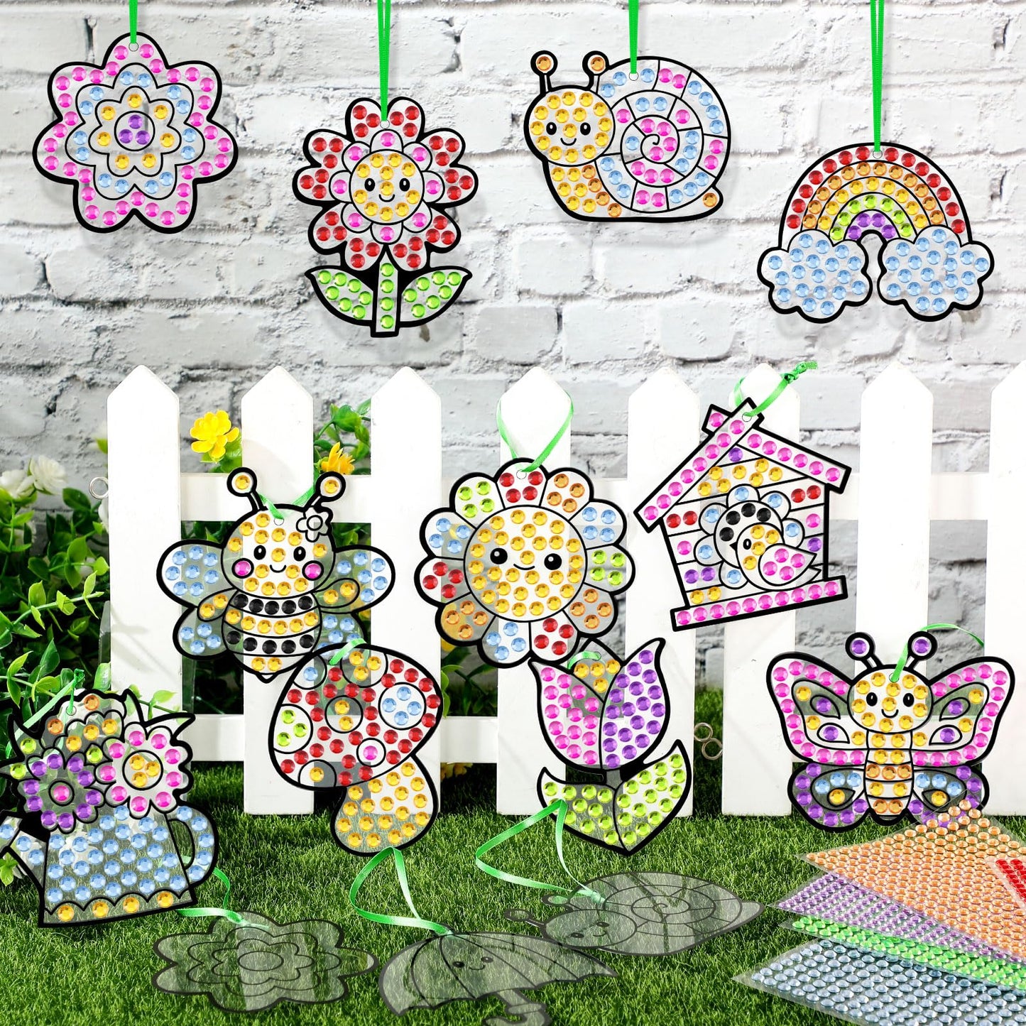 WinnerWhy 36 Sets Spring Diamond Painting Kits DIY Hanging Diamond Art Spring Crafts Butterfly Flower Gem Ornaments for Home Party Decor Sunday School Classroom Activities