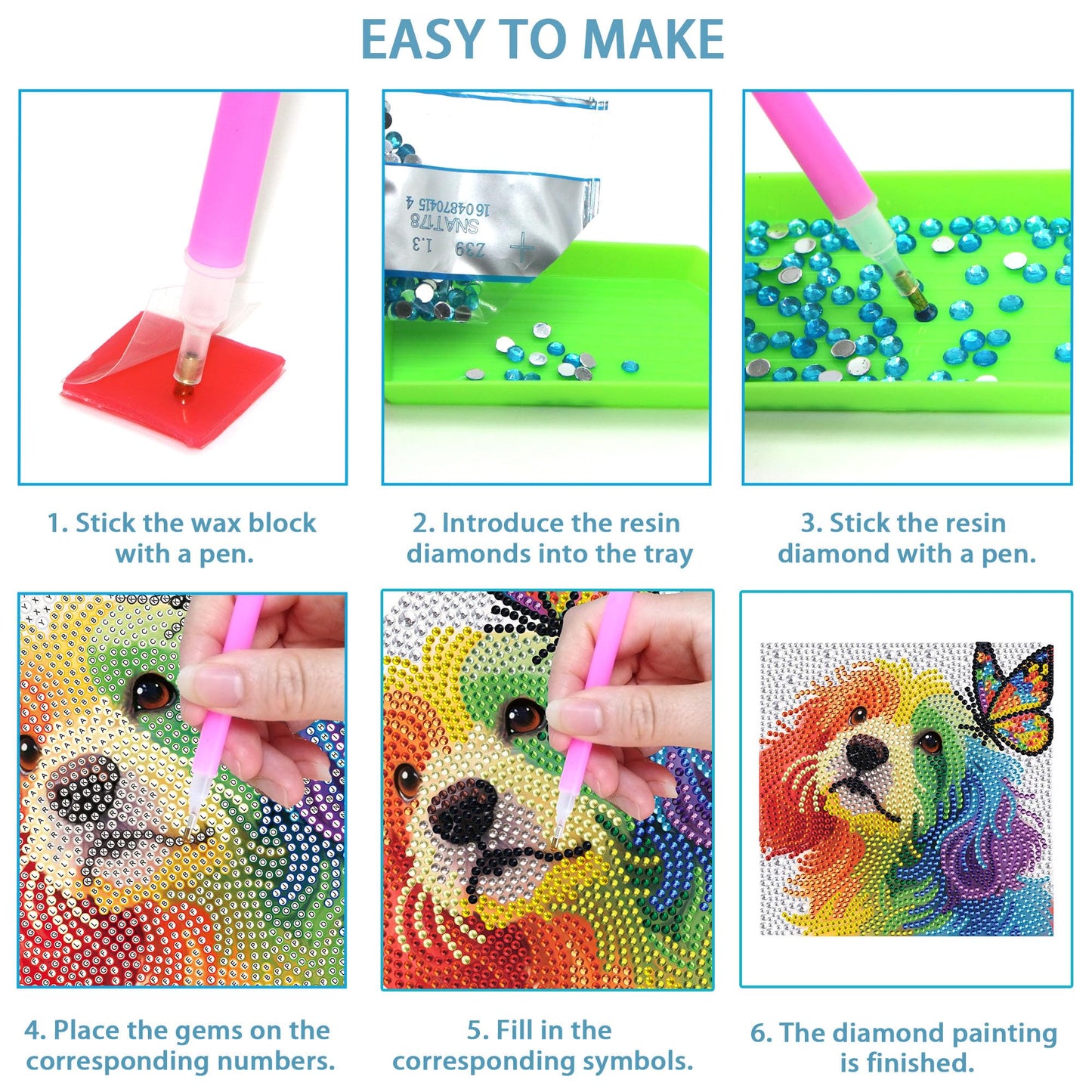geesfayan 4 Pack Diamond Art Kit for Kids 6 Inch DIY Animal Gem Art with 4 Tools Sets, Gem Painting for Beginners, Creative Craft Gift for Teens & Kids(Owl-Giraffe)